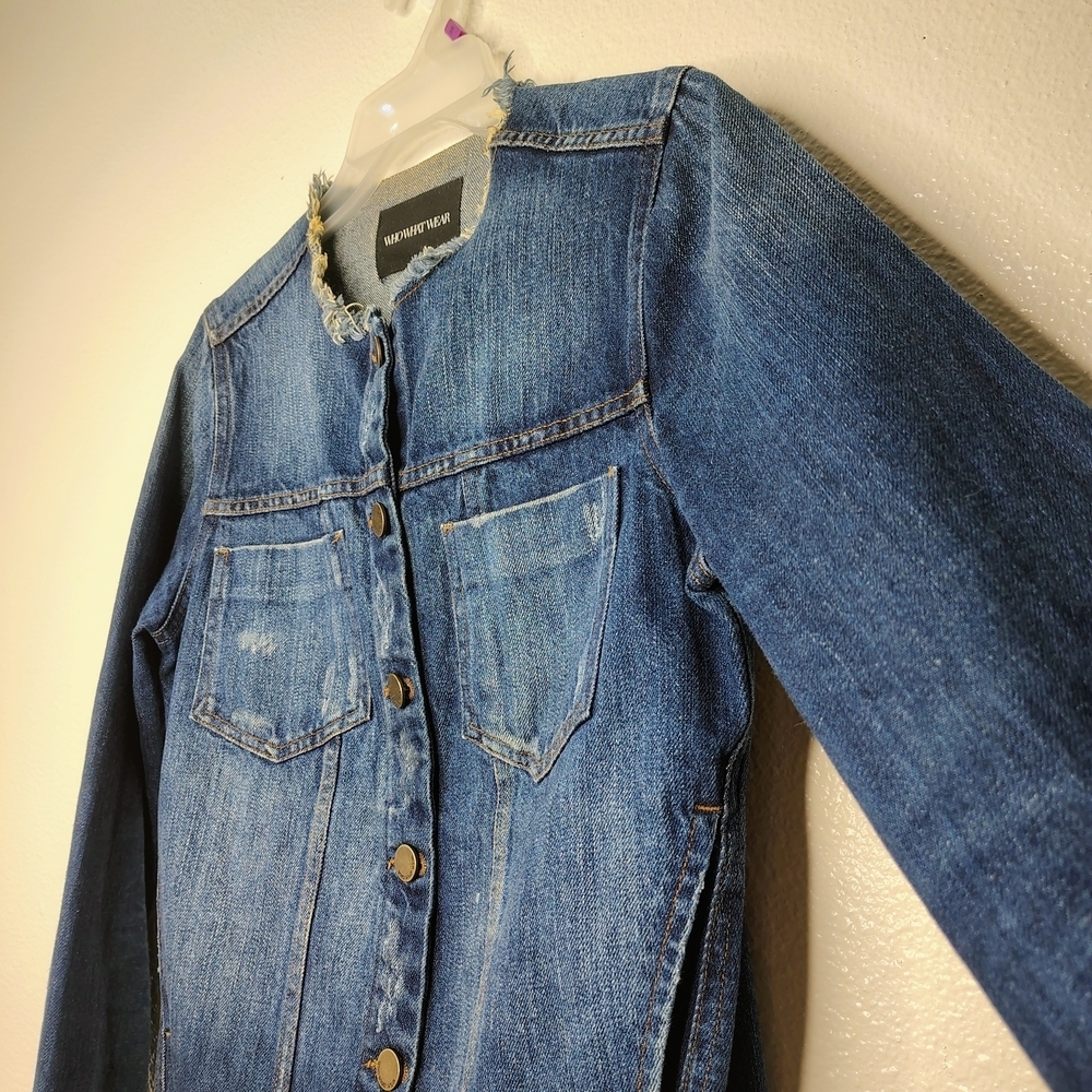 Who What Wear Denim Jacket Womenâs Small Raw Hem Button Front Blue - Picture 5 of 12